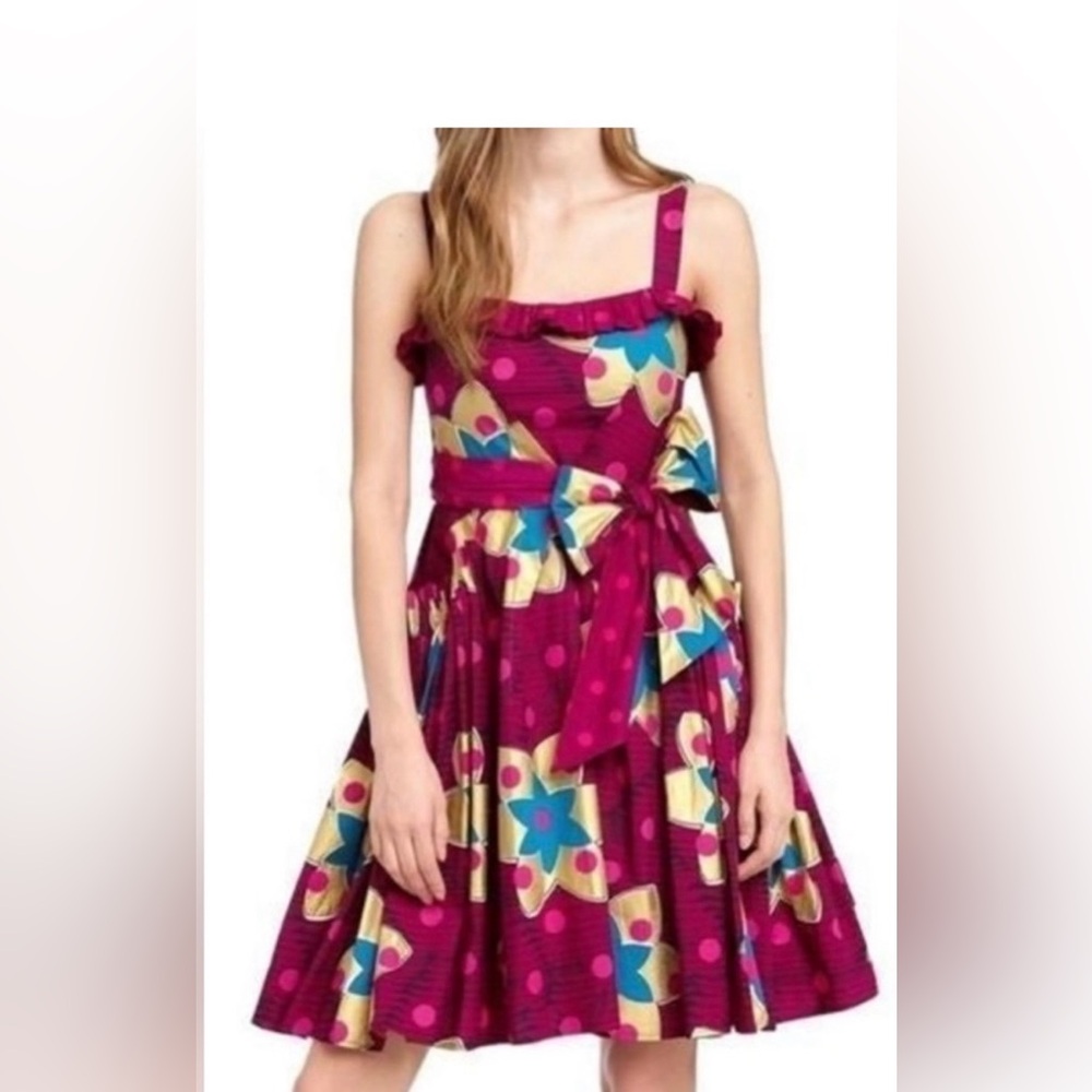 Marc By Marc Jacobs Magenta Floral Polka Dot Fit-and-Flare Dress